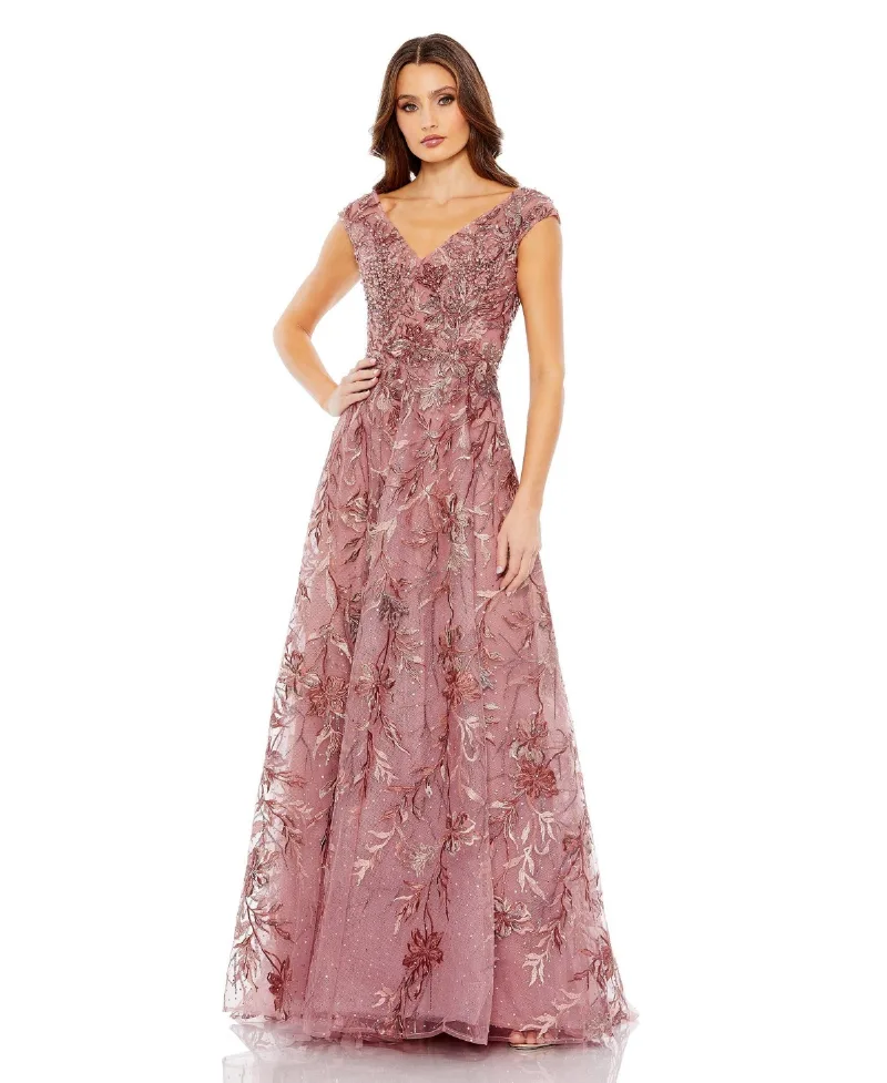 Mac Duggal Women's Sequin Gown with Embellished Hemline and Belt - Cinnamon