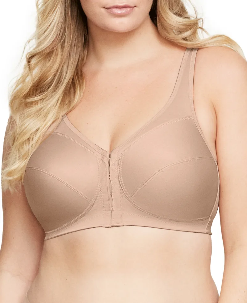 Women's Full Figure Plus Size MagicLift Front Close Posture Back Support Bra 1265 - Cafe