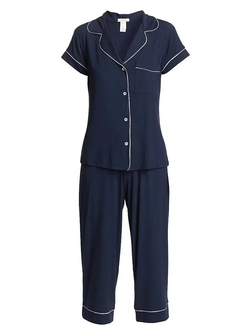Eberjey Women's Gisele Cropped Pajama Set - Navy Ivory - Size XL