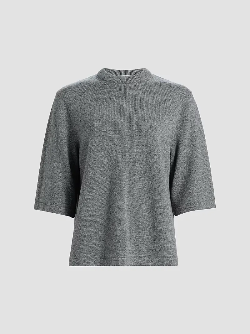 Michael Kors Collection Women's Cashmere Elbow-Sleeve T-Shirt - Banker Melange - Size Large