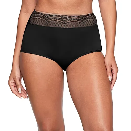 Warners No Pinching No Problems Dig-Free Comfort Waist with Lace Microfiber Brief RS7401P, Xx-large, Black