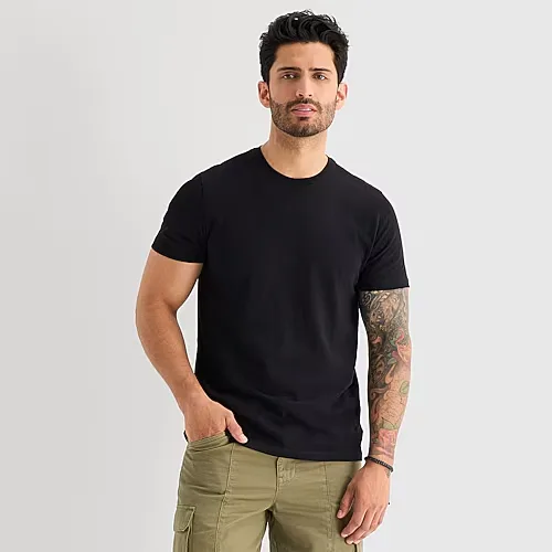 mutual weave Mens Crew Neck Short Sleeve T-Shirt, Medium, Black