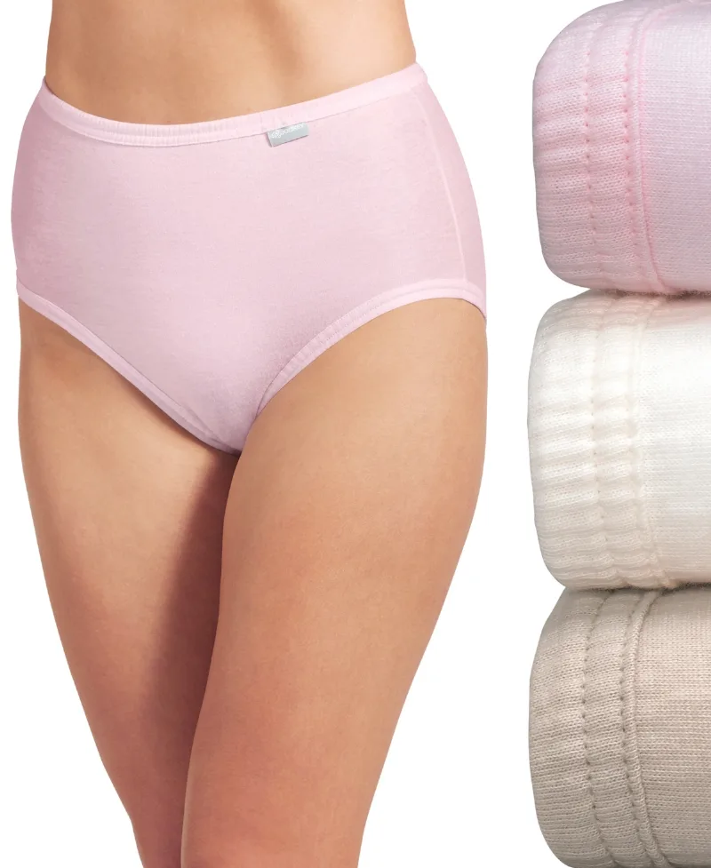 Jockey Elance Brief 3 Pack Underwear 1484, 1486 Extended Sizes - Ivory/Sand/Pink Pearl