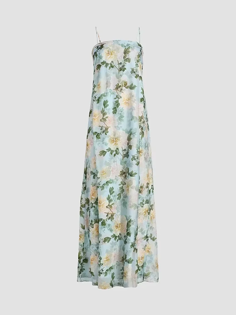 Women's Shelby Floral Chiffon Slip Gown - Cloud Blue Peony - Size Large