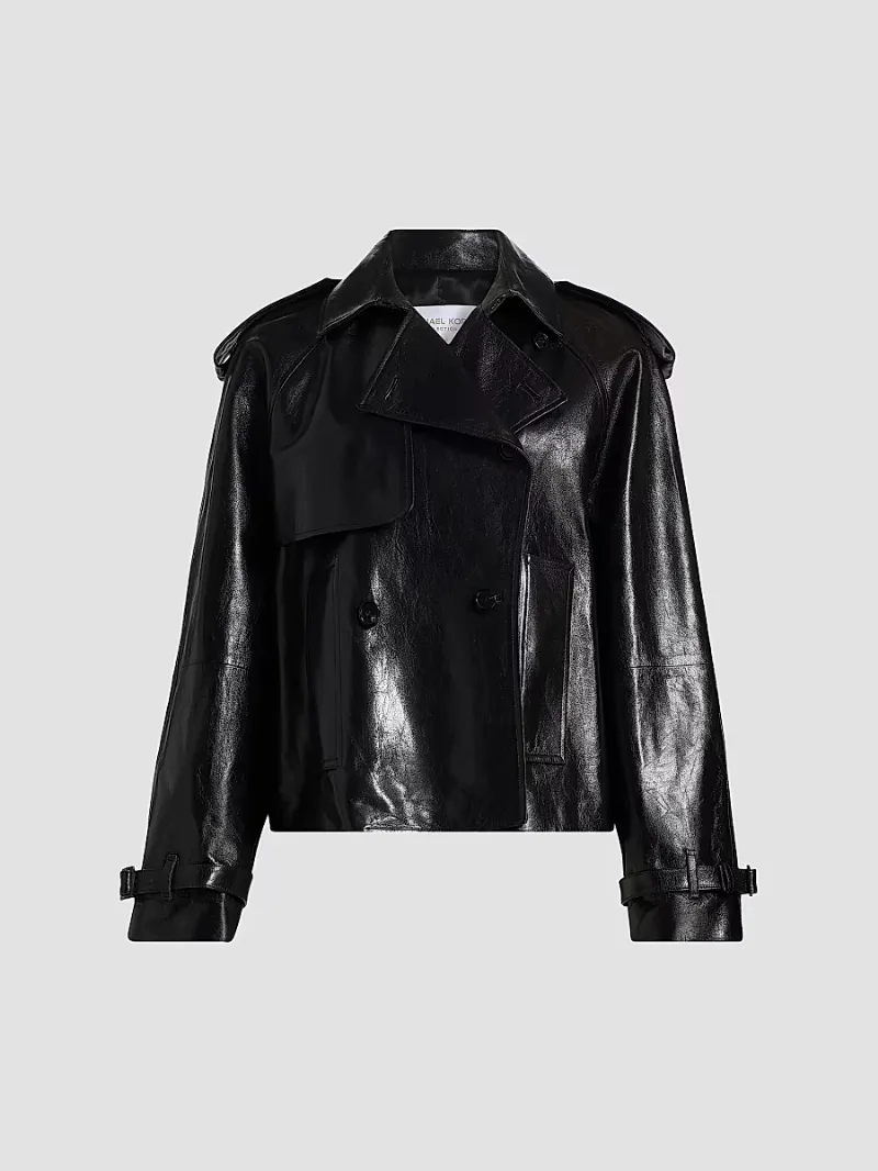 Michael Kors Collection Women's Leather Oversized Crop Trench Coat - Black - Size Medium