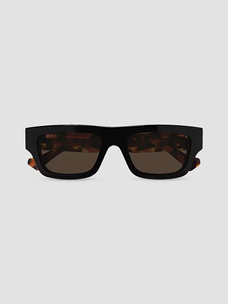 Gucci Men's Web Studi 55MM Acetate Rectangular Sunglasses - Black Multi