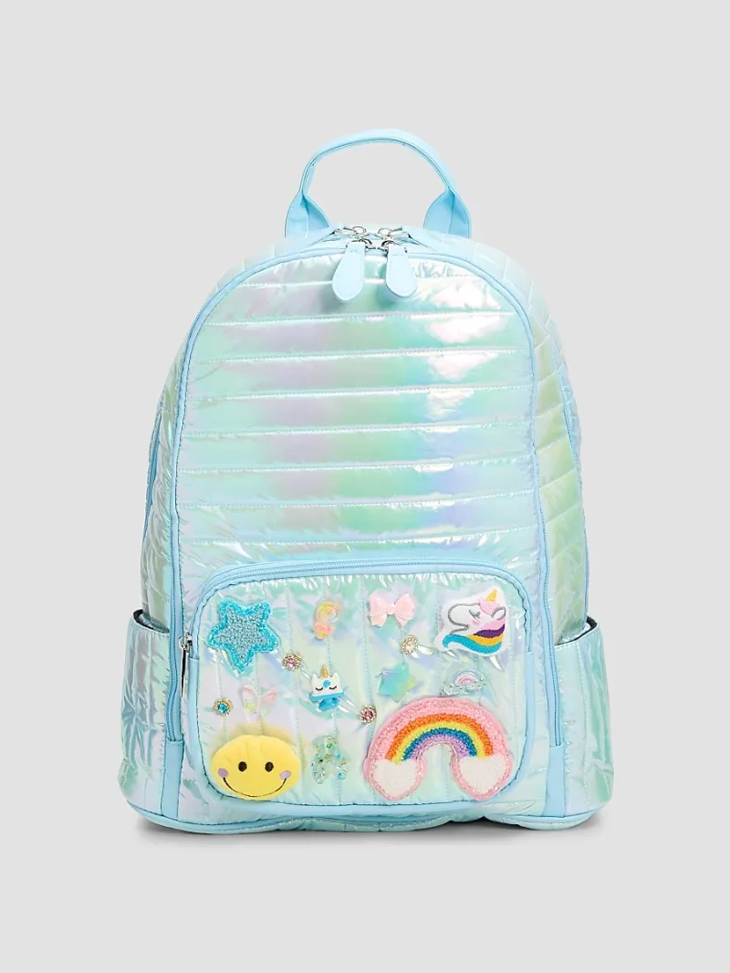 Bari Lynn Girl's Girl's Iridescent Patch Backpack - Blue