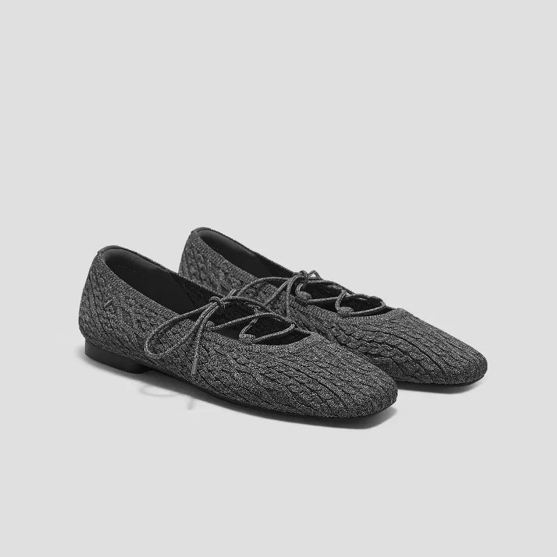 VIVAIA Square-Toe Lace Up Mary-Jane (Miley)|RICH GREY CABLE KNIT|US 11