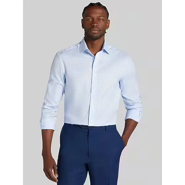 Joseph Abboud Men's Classic Fit Double Check Dress Shirt Blue - Size: 15 34/35