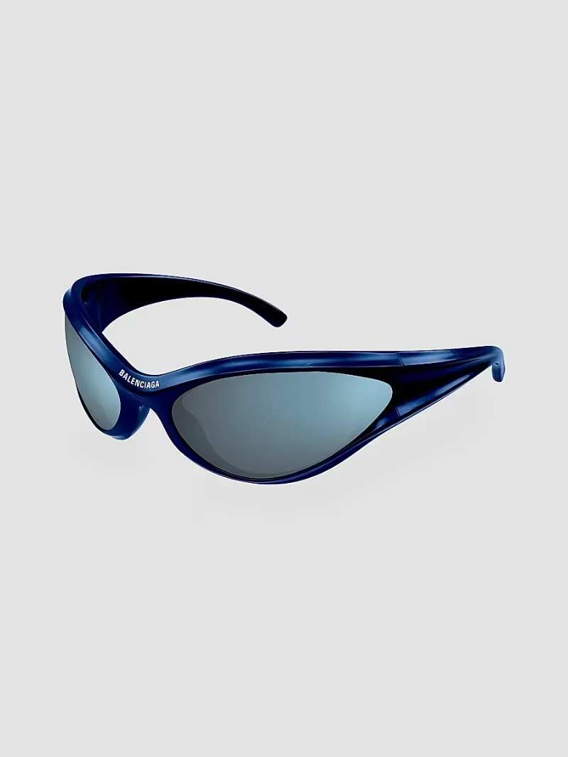 Balenciaga Men's Dynamo 77MM Geometric Sunglasses - Navy Blue Mirror