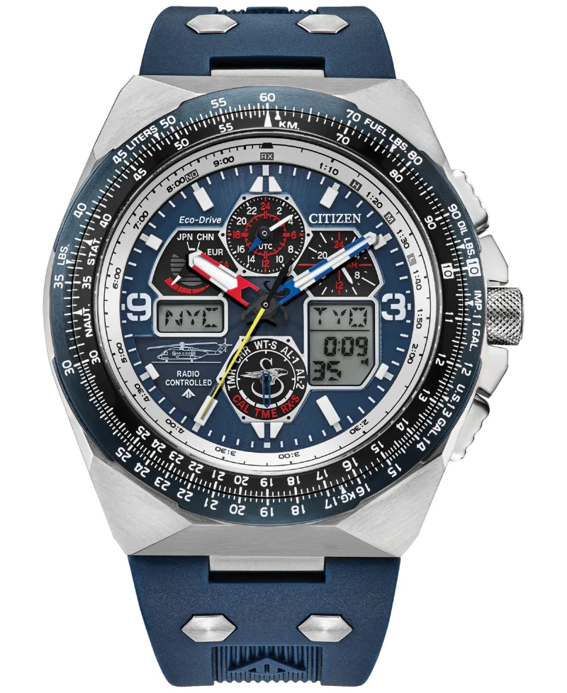 Citizen Eco-Drive Men's Chronograph Promaster Air Special Edition Sikorsky Skyhawk Blue Rabber Strap Watch 46mm - Blue