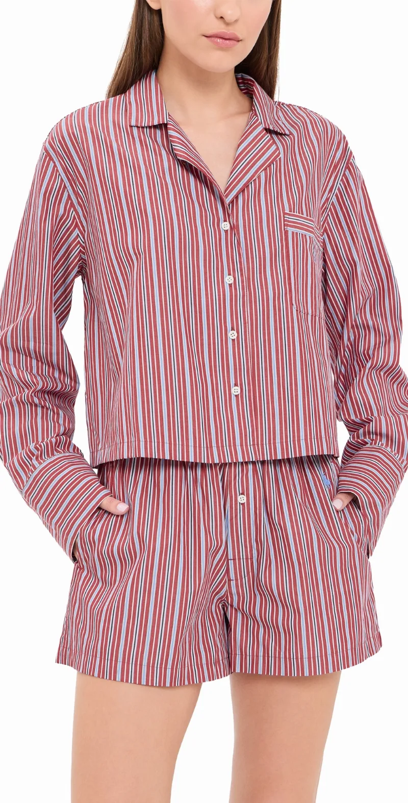Polo Ralph Lauren Crop Shirt & Boxers Pajama Set Club Stripe L