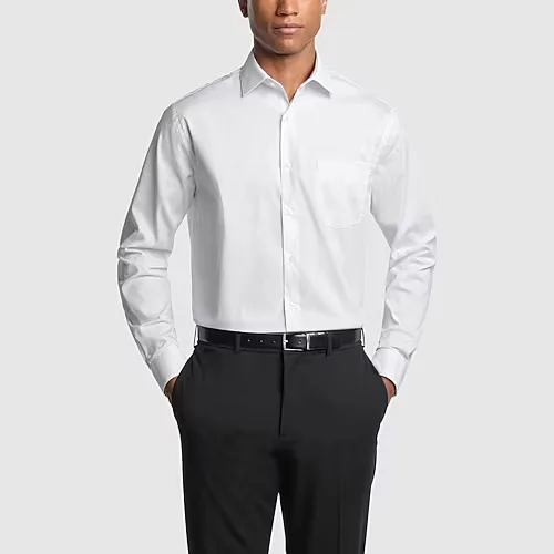 Van Heusen Everyday Defense Stain Shield Mens Regular Fit Stretch Fabric Wrinkle Free Long Sleeve Dress Shirt, 16-16.5 32-33, White