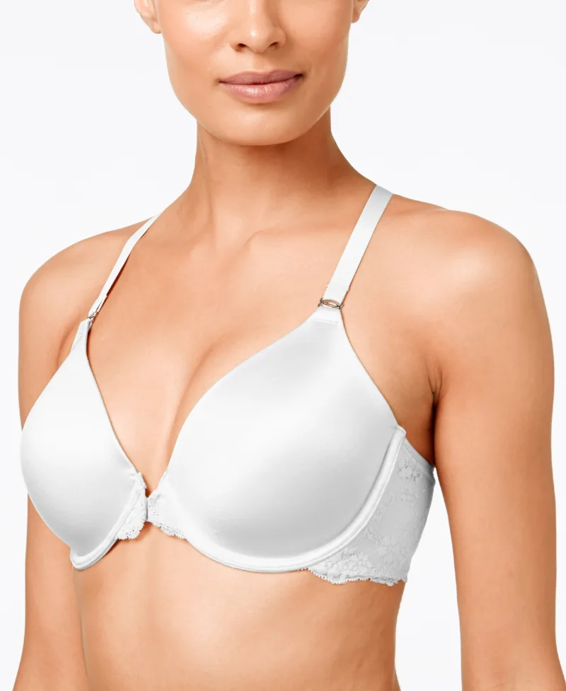 Maidenform One Fab Fit Lace T-Back Shaping Underwire Front Close Bra 7112 - White