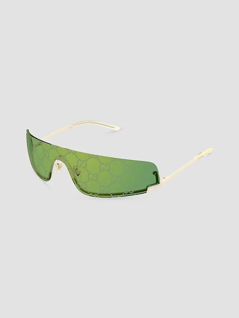 Gucci Men's Tom GG1561S 99MM Shield Sunglasses - Ivory Green Mirror