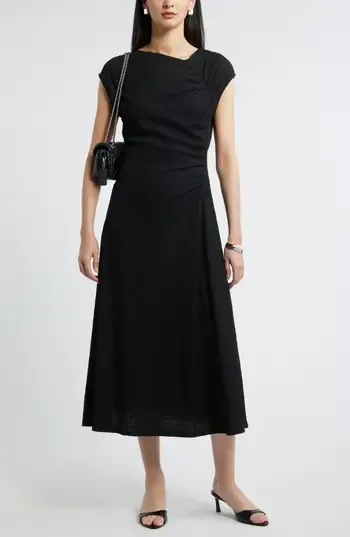 Nordstrom Textured Ruched Midi Dress in Black at Nordstrom Rack, Size X-Large