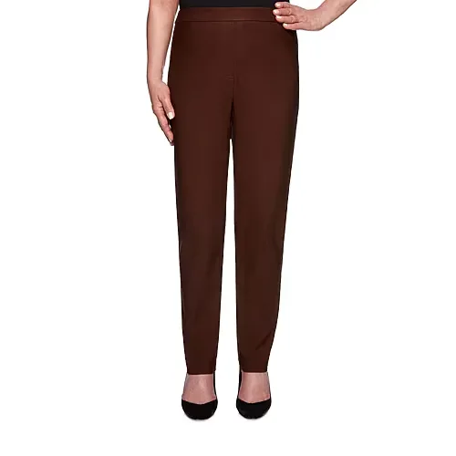 Alfred Dunner Classics Womens Allure Stretch Pant, 8 Petite Short, Brown