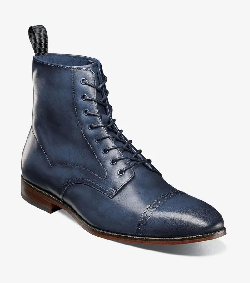 Stacy Adams Shoes Henry Cap Toe Lace Up Boot Navy Size 8.5