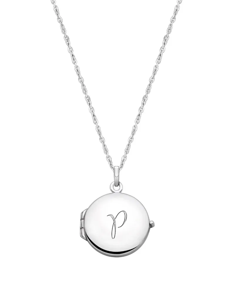Tiny Blessings Girls Children's Sterling Silver Round Locket & Engraved Initial 14-16" Necklace - Silver - p
