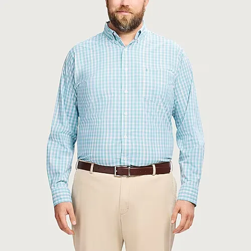 IZOD Performance Comfort Mens Long Sleeve Classic Fit Big and Tall Button-Down Shirt, 3x-large Tall, Green