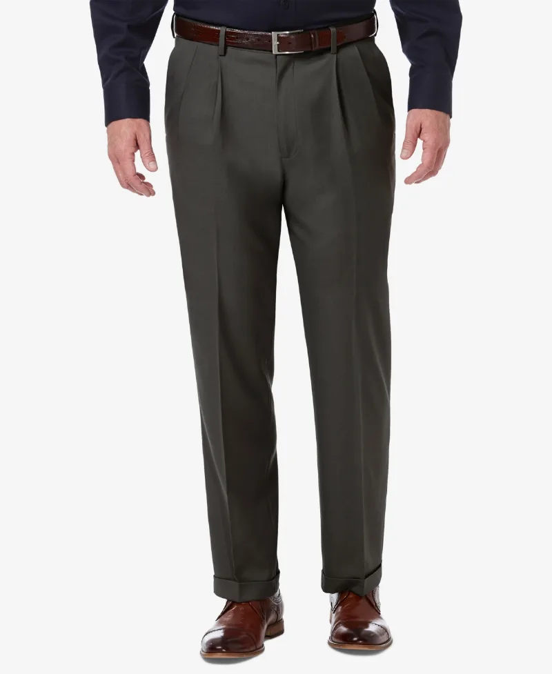 Haggar Men's Premium Comfort Stretch Classic-Fit Solid Pleated Dress Pants - Charcoal