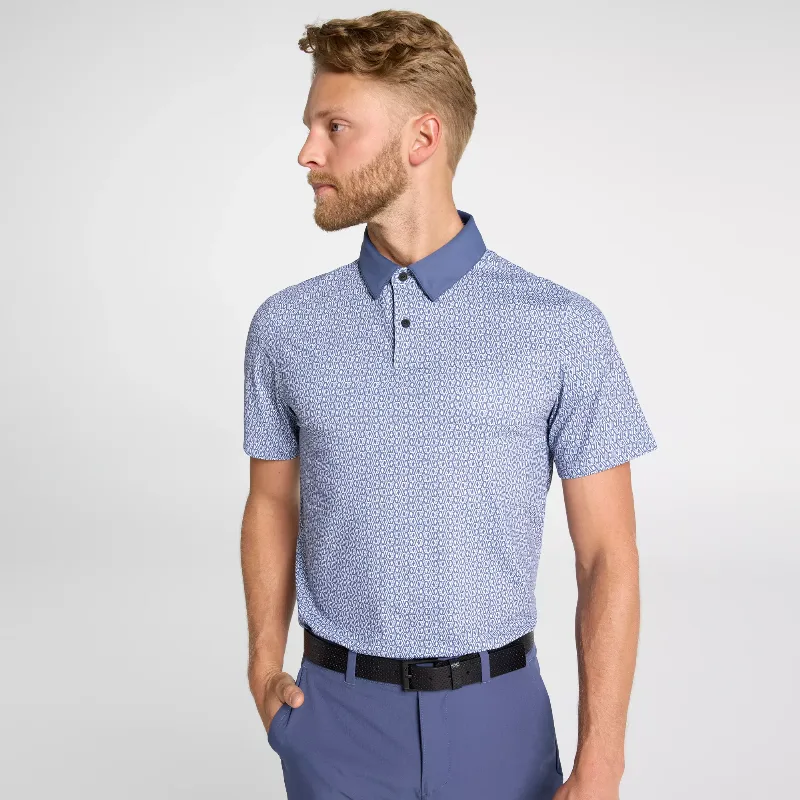 VRST Men's Golf Pivot Printed Polo, Small, Helix Geo Indigo Navy