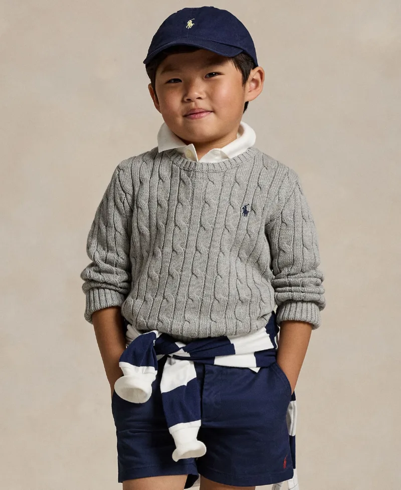 Polo Ralph Lauren Toddler and Little Boys Cable-Knit Cotton Sweater - Andover Heather