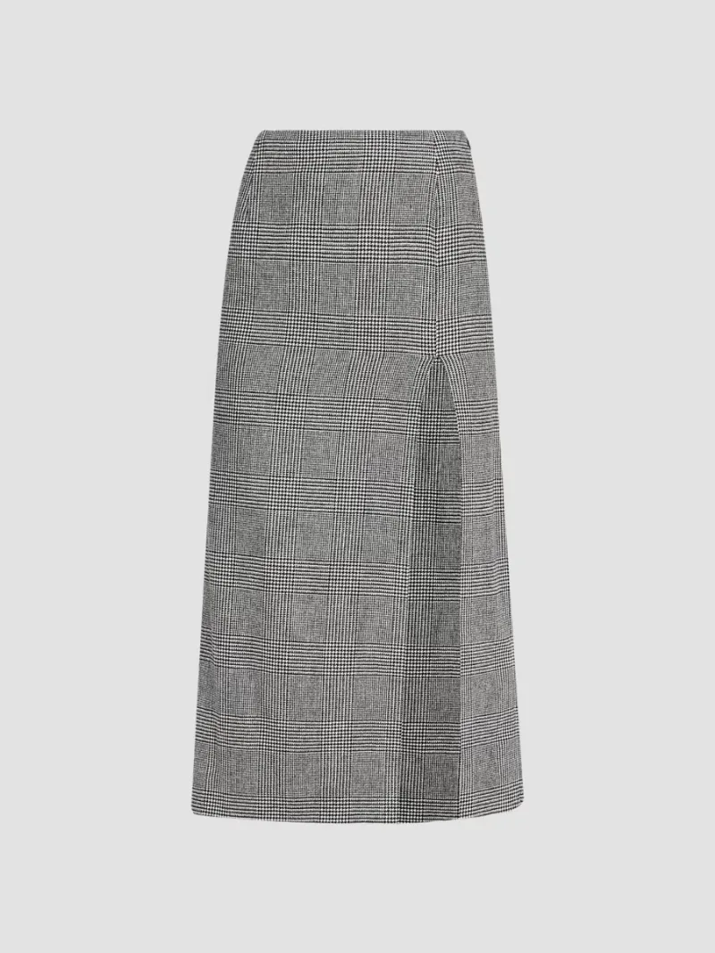 Michael Kors Collection Women's Car Wash Glen Check Wool-Cashmere Midi Skirt - Black Ivory - Size 4
