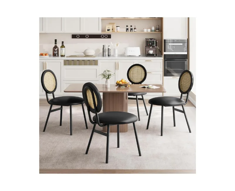 gaomon Dining Chairs Set of 2, Rattan Kitchen Chairs with Thicken Upholstered, Modern Dining Room Chairs Set of 2 (2, 17“x18.1"x33.1") - Black
