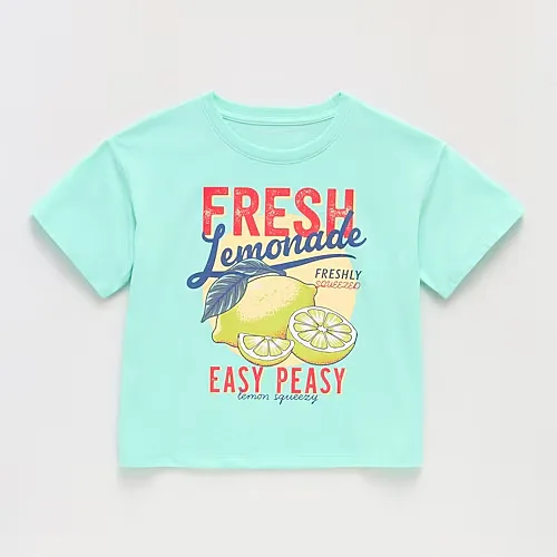 Thereabouts Little & Big Kid Girls Crew Neck Short Sleeve Boxy Fit Graphic T-Shirt, Small (7-8), Green