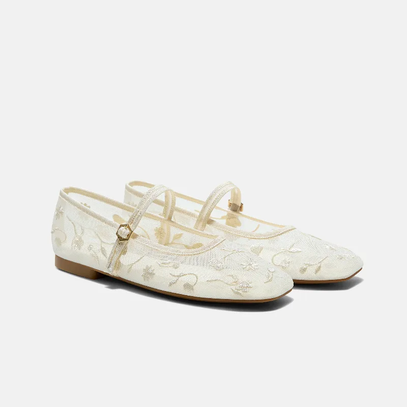 VIVAIA Square-Toe Mary Janes (Margot Mary Jane)|CREAM FRENCH FLORAL MESH|US 9