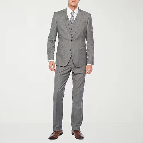 J. Ferrar Ultra Comfort Mens Stretch Fabric Slim Fit Flat Front Suit Pant, 32 32, Gray