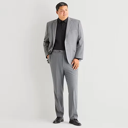 Shaquille O'Neal XLG Mens Big and Tall Stretch Fabric Classic Fit Flat Front Suit Pant, 48 30, Gray