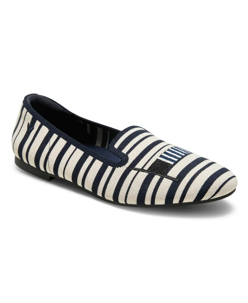 Vivaia Women's Audrey Round-Toe Slip-On Embroidered Loafers - Navy/ivory multi stripe-dog