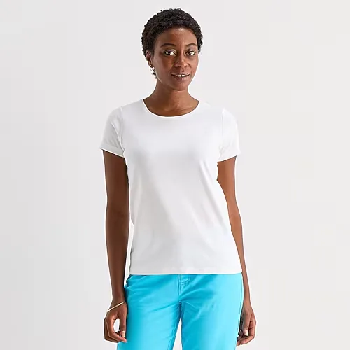 St. John's Bay Womens Crew Neck Short Sleeve T-Shirt, Large, White