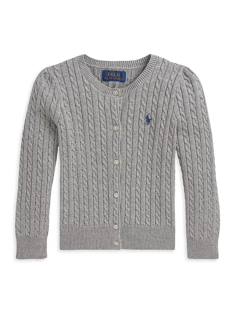 Polo Ralph Lauren Girl's Little Girl's & Girl's Cable-Knit Cardigan - Heather Grey - Size 2