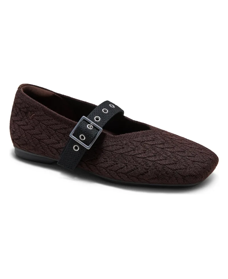 Vivaia Myriel Square-Toe Harvest Grain Textured Knit Mary Jane Flats - Dark chocolate  black