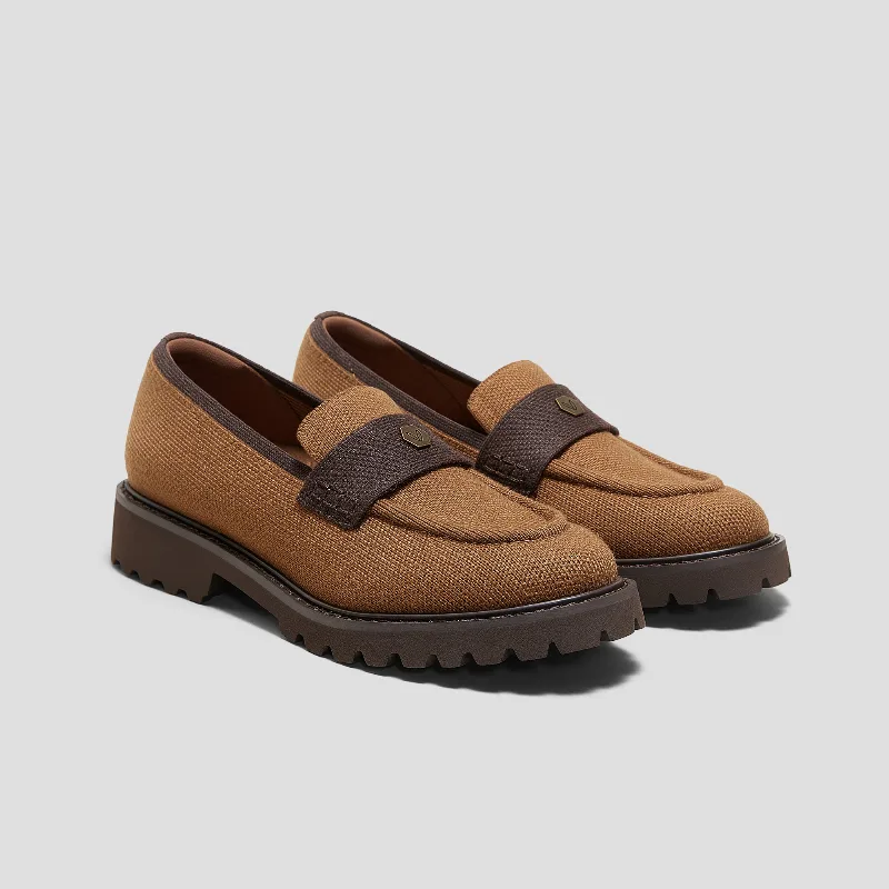 VIVAIA Round-Toe Platform Chunky Heel Loafers (Francesca)|CARAMEL DARK CHOCOLATE WOOL|US 5