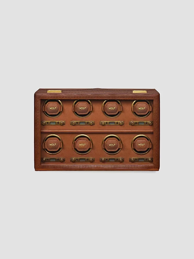Wolf Designs Brogue 8-Piece Watch Winder - Burnished Brown