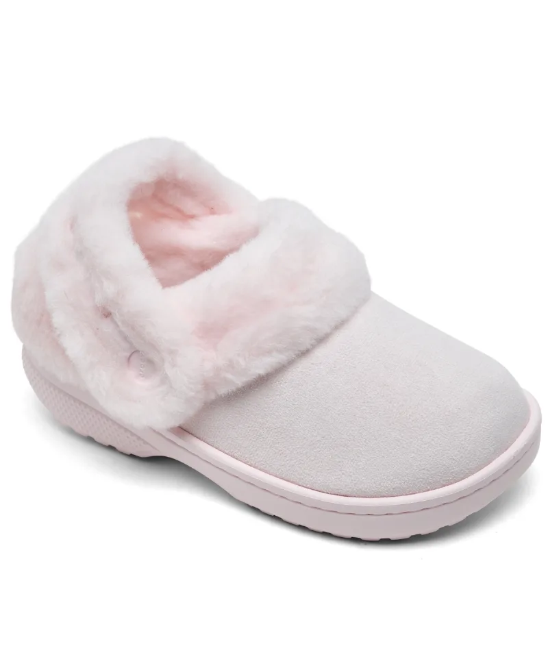 Crocs Little Girls' Unfurgettable Faux Suede and Faux Fur Clogs from Finish Line - Bubble Ice