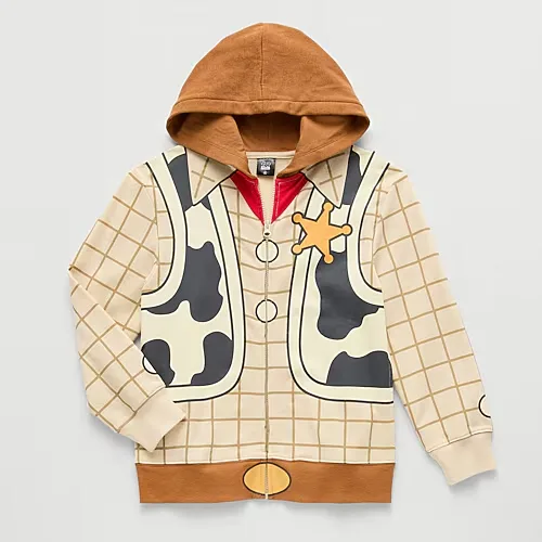 Disney Collection Little & Big Kid Boys Long Sleeve Toy Story Woody Zipper Hoodie, 7/8, Brown