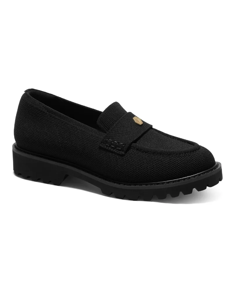 Vivaia Women's Francesca Round-Toe Platform Chunky Heel Loafers - Black