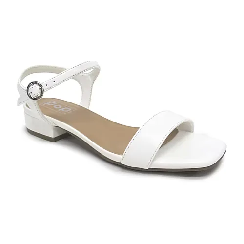 Pop Blaira Womens Square Open Toe Flat Heel Pumps, 6 1/2 Medium, White
