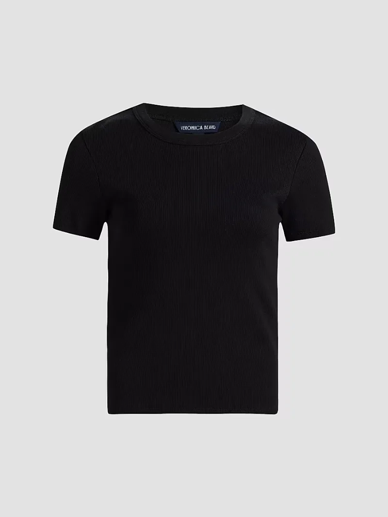 Veronica Beard Women's Pruitt Rib-Knit Cotton-Blend T-Shirt - Black - Size XS