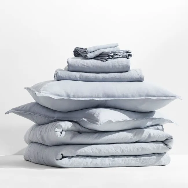 Aire Natural European Linen Mist Blue Full Bedding Set