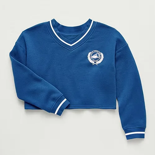 Xersion Little & Big Kid Girls V Neck Fleece Long Sleeve Sweatshirt, X-large (16), Blue