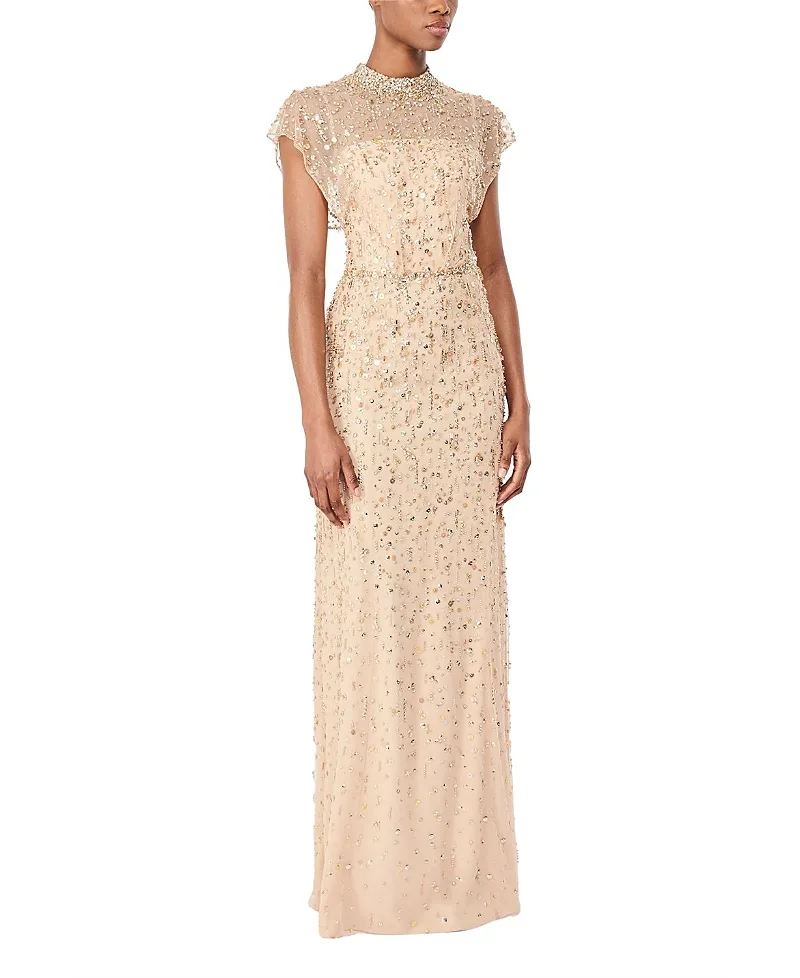 Jenny Packham Crystal Drop Crystal-Embellished High-neck Maxi Dress
