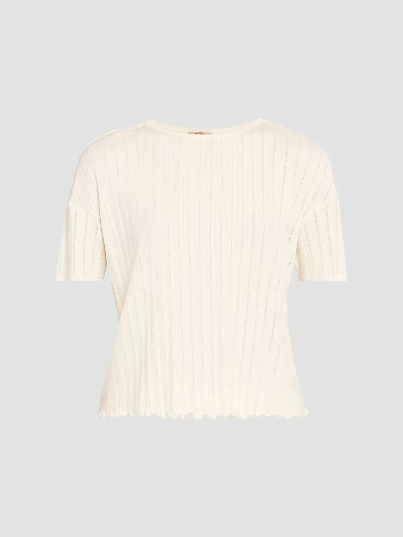 Eberjey Women's Pointelle-Knit Short-Sleeve T-Shirt - Ivory - Size Large