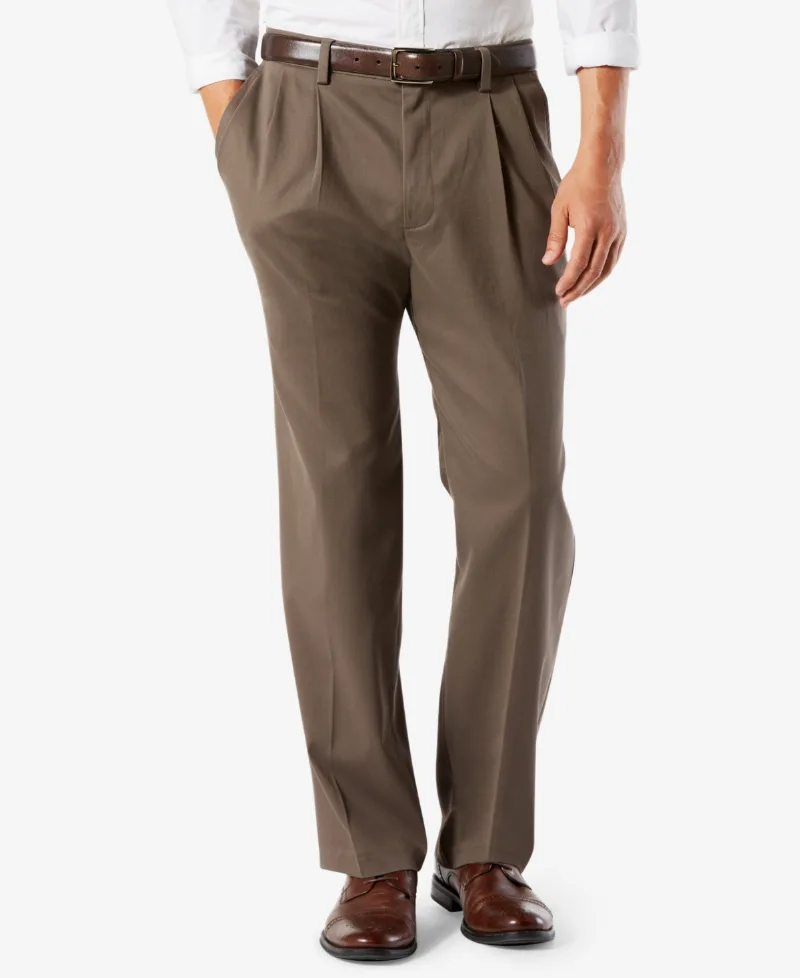 Dockers Men's Easy Classic Pleated Fit Khaki Stretch Pants - Dark Pebble