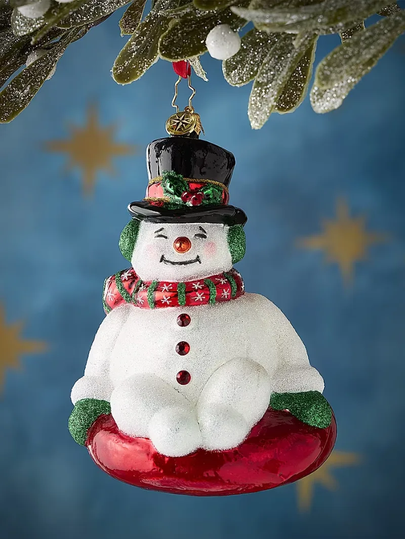 Christopher Radko Whimsical Snowman Snowy Slider Glass Ornament
